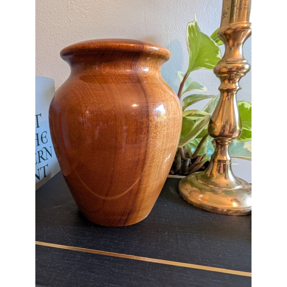 Vintage Myrtlewood Vase Mid Century Modern Wood Urn Glass Insert Ralph A Bailey